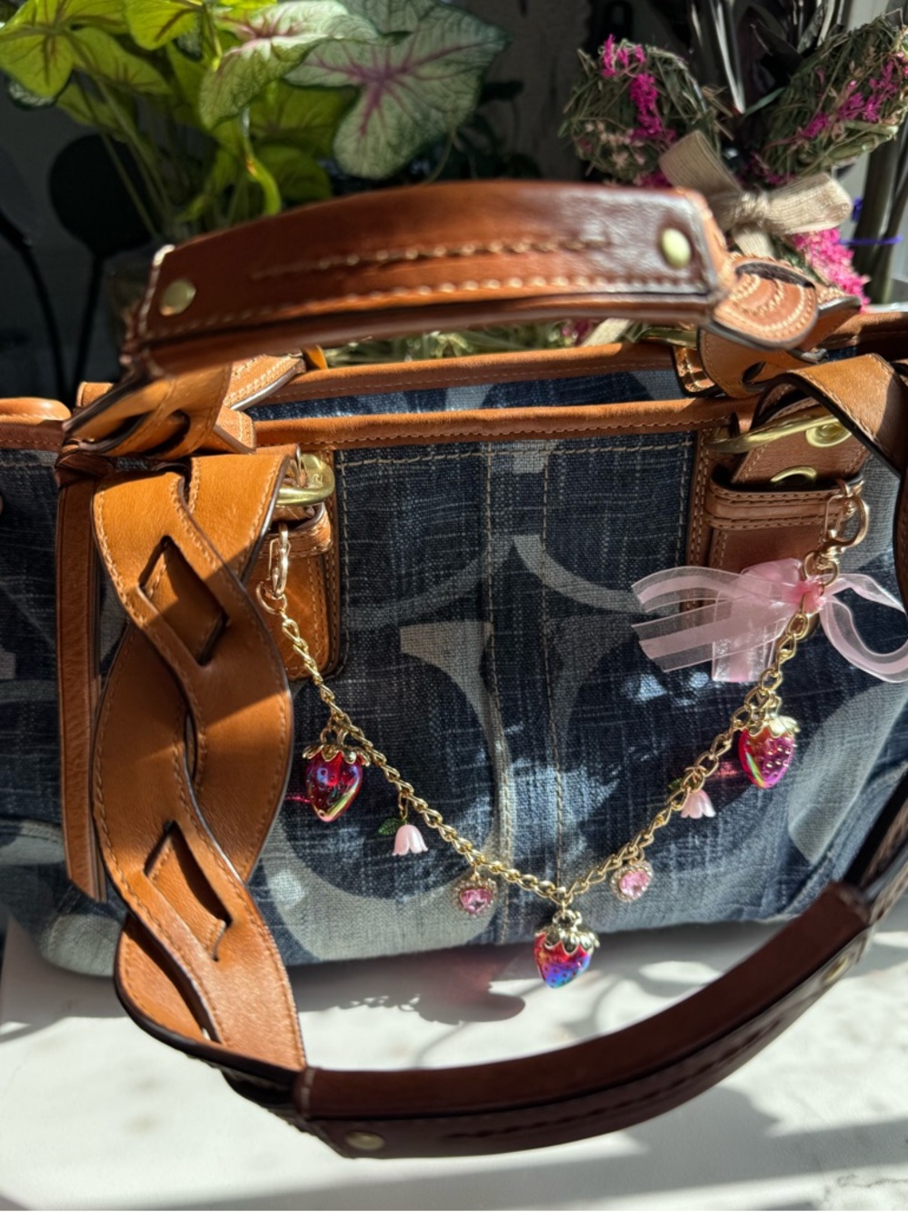 Coach Denim Vintage Bag with Brown Leather Trim & Braided Handles π #12195 - Picture 6 of 8